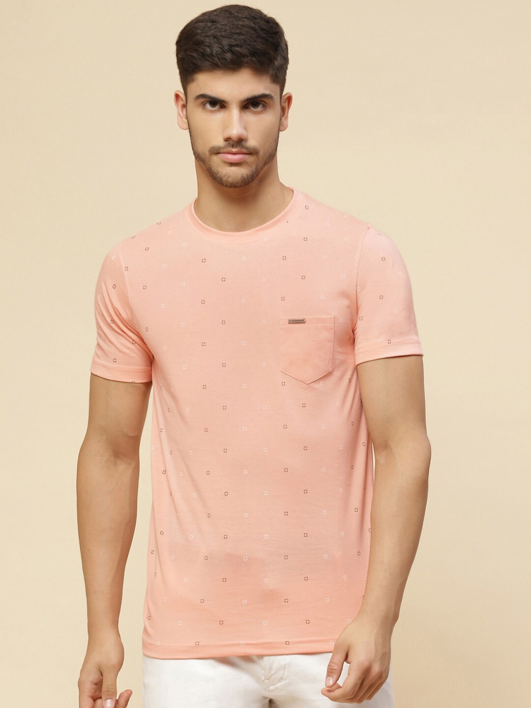 

Cloak & Decker by Monte Carlo Micro Dot Printed Round Neck Cotton T-shirt, Pink