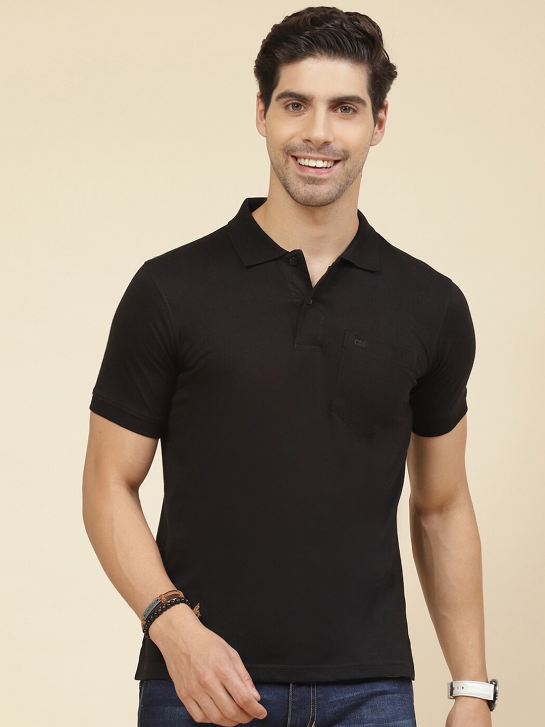 

Cloak & Decker by Monte Carlo Polo Collar Cotton T-Shirt, Black