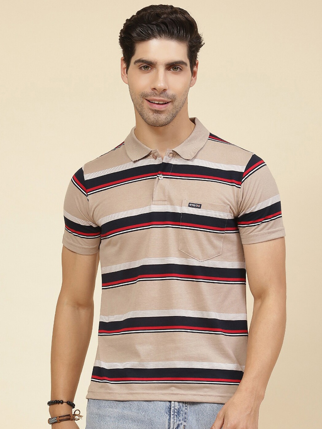 

Cloak & Decker by Monte Carlo Striped Cotton Polo T-shirt, Beige