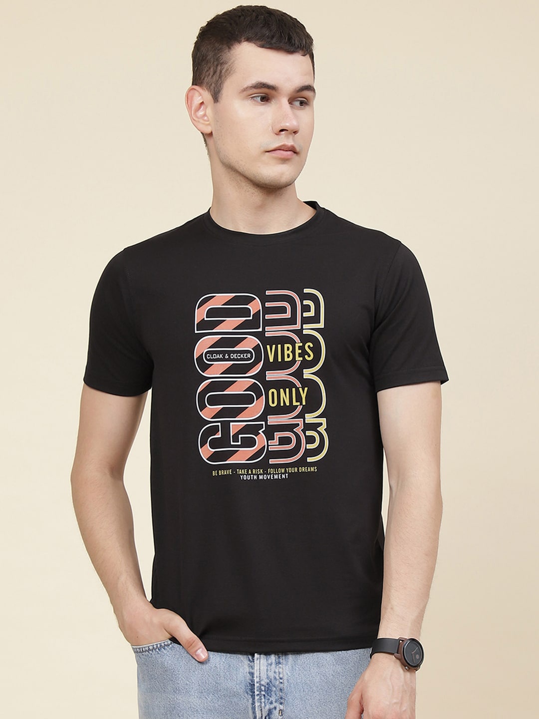 

Cloak & Decker by Monte Carlo Typography Printed Cotton T-shirt, Black