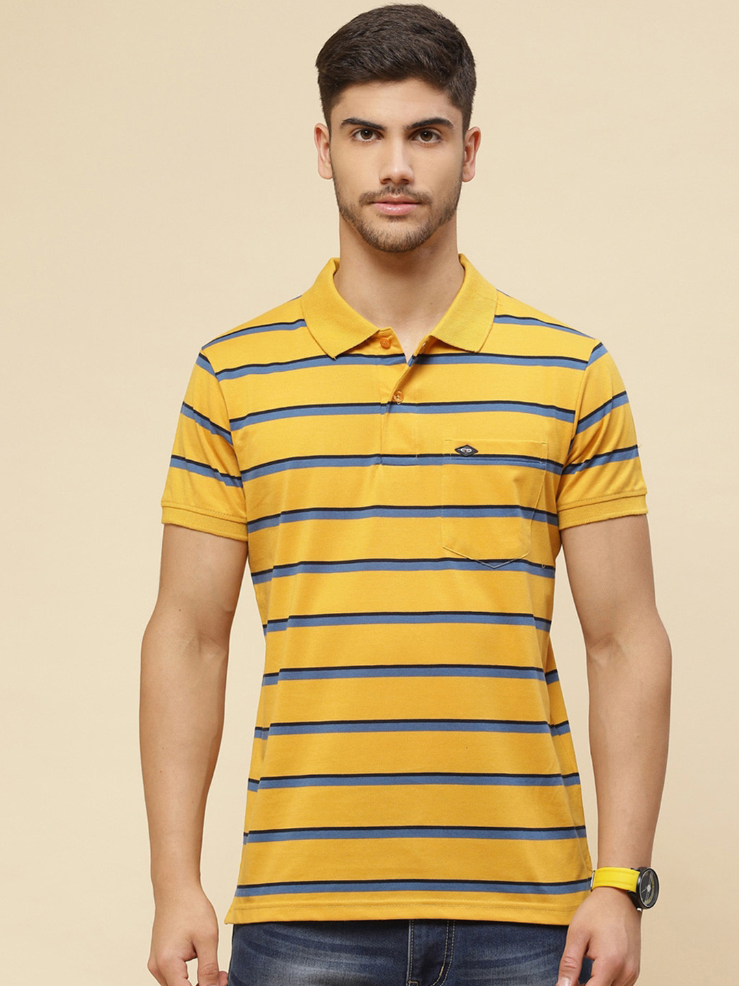 

Cloak & Decker by Monte Carlo Striped Cotton Polo T-shirt, Yellow