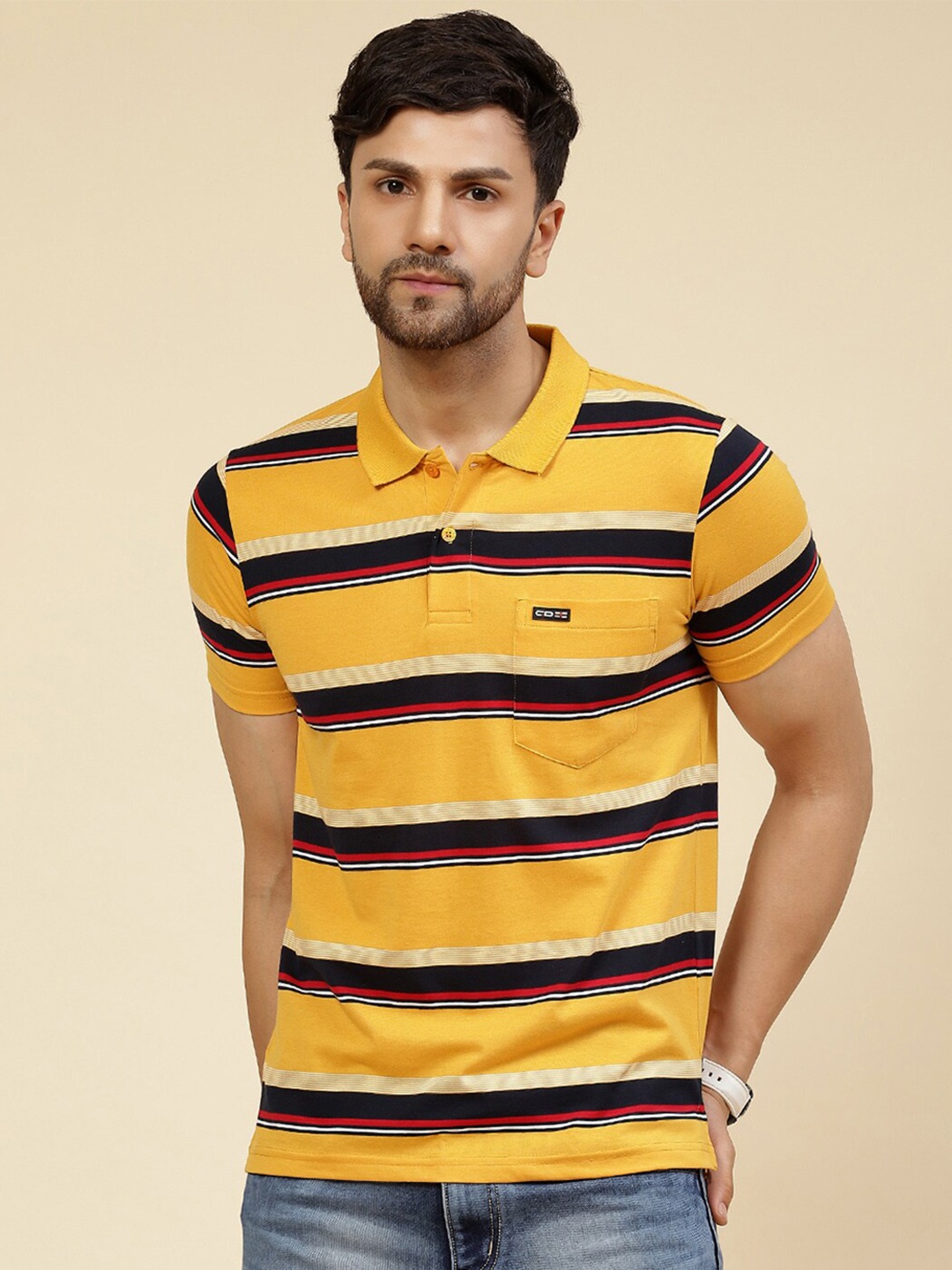 

Cloak & Decker by Monte Carlo Striped Polo Collar Cotton T-shirt, Yellow