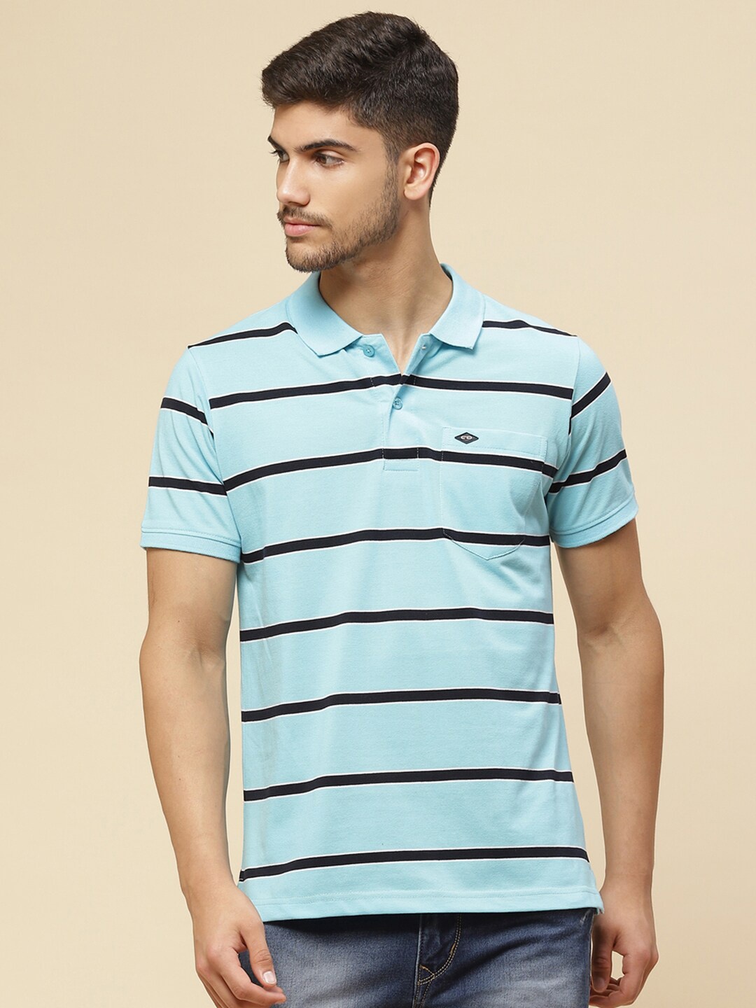 

Cloak & Decker by Monte Carlo Striped Polo Collar Cotton T-Shirt, Blue