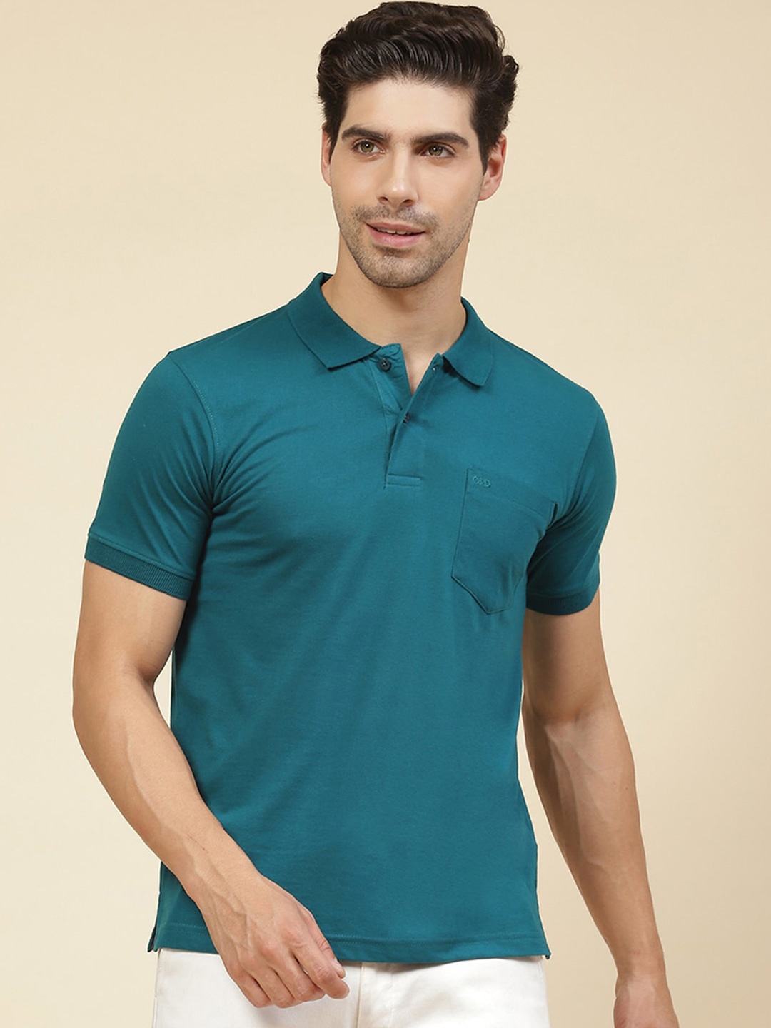 

Cloak & Decker by Monte Carlo Polo Collar Cotton T-shirt, Teal