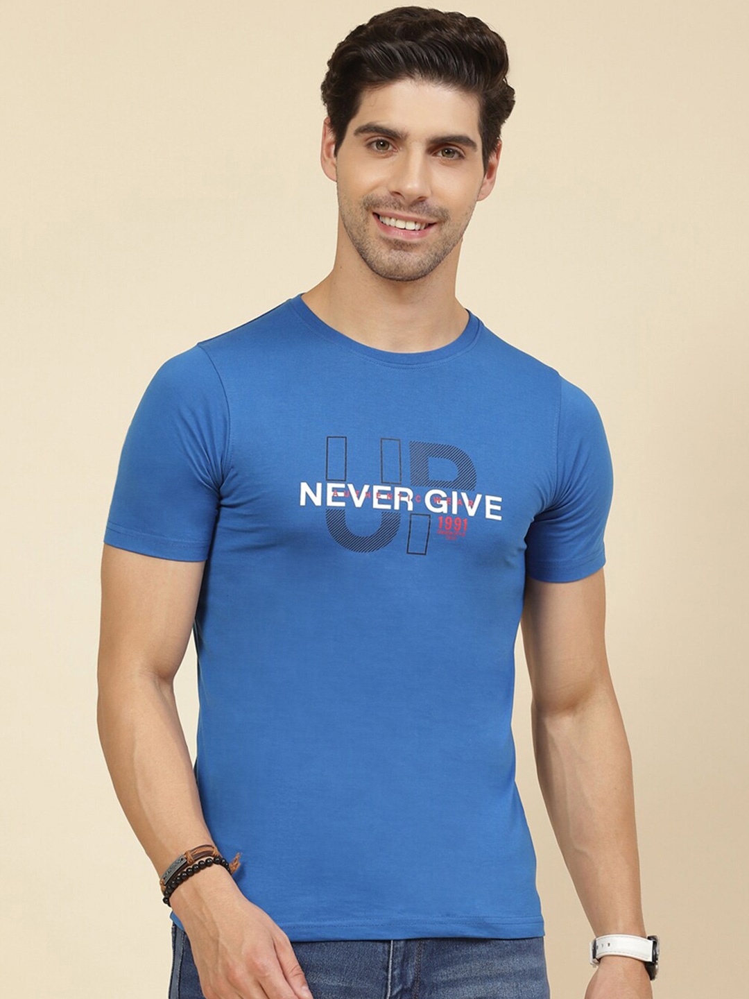 

Cloak & Decker by Monte Carlo Typography Printed Cotton T-shirt, Blue