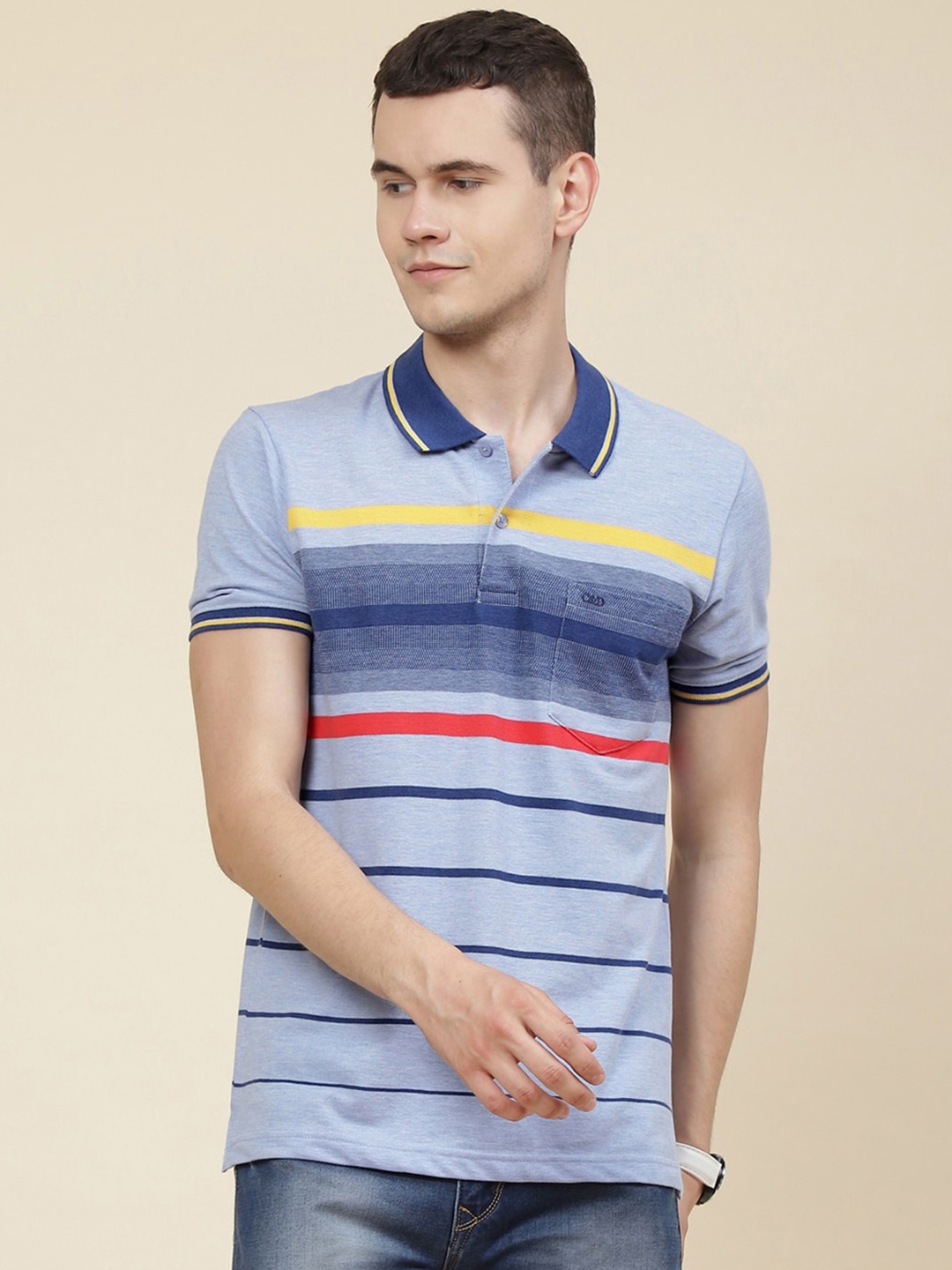 

Cloak & Decker by Monte Carlo Striped Polo Collar Cotton T-Shirt, Blue