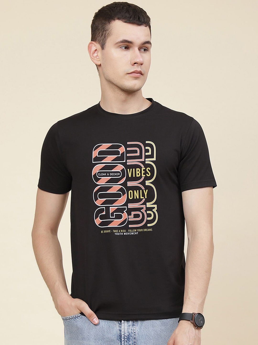 

Cloak & Decker by Monte Carlo Typography Printed Cotton T-Shirt, Black