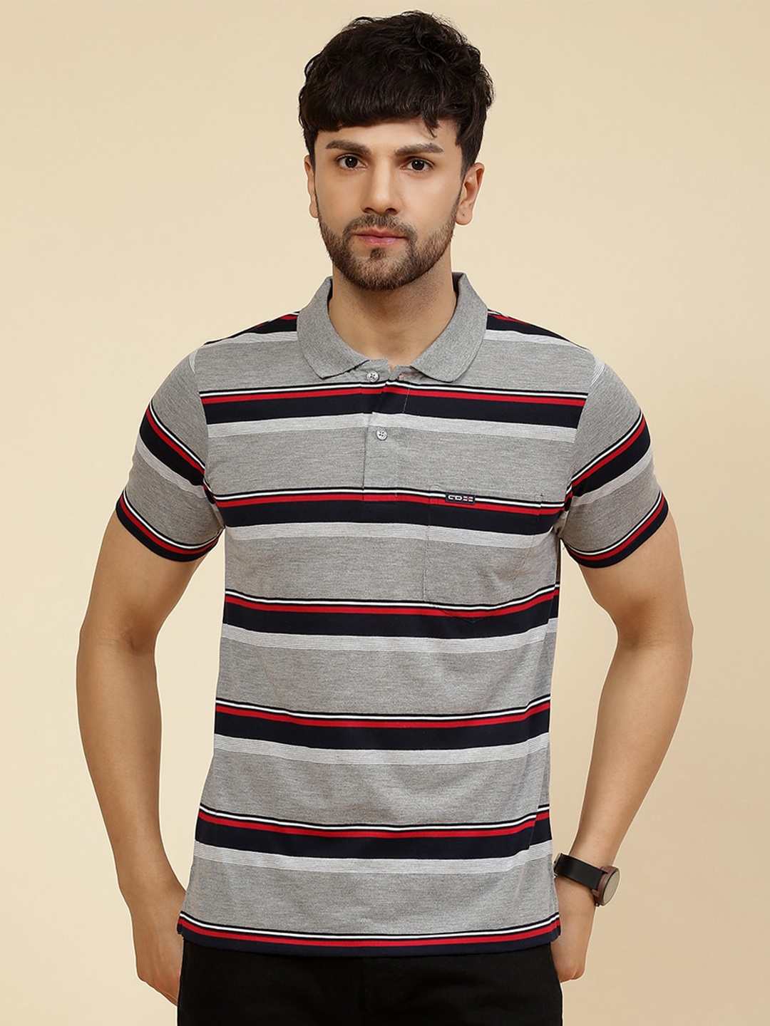 

Cloak & Decker by Monte Carlo Striped Cotton Polo T-shirt, Grey