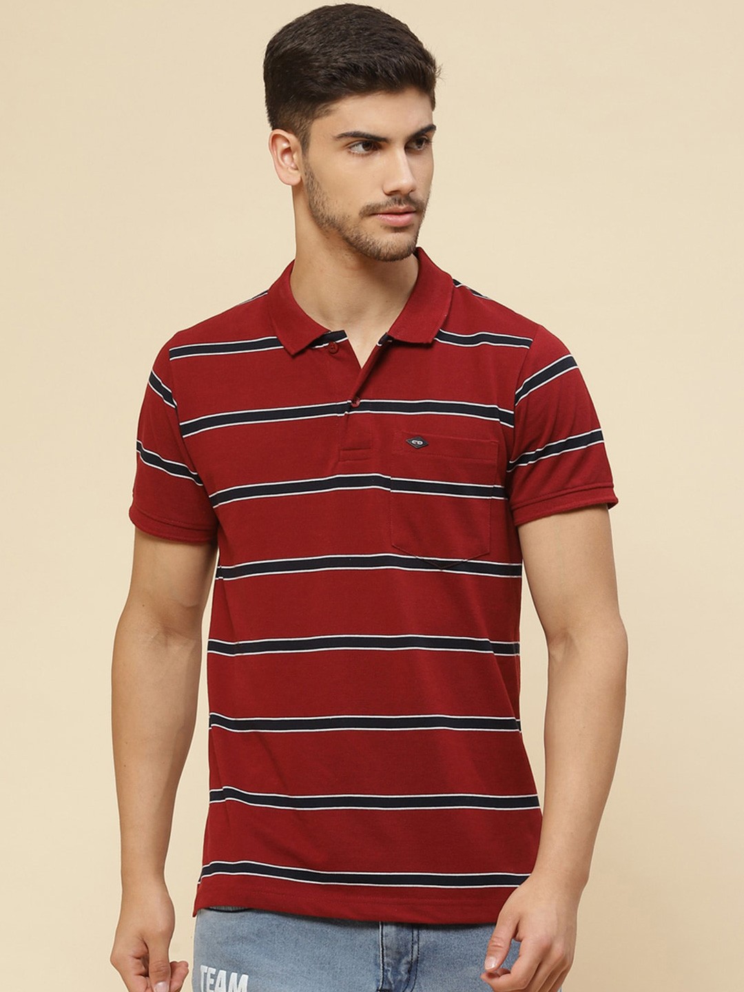 

Cloak & Decker by Monte Carlo Striped Polo Collar Cotton T-Shirt, Maroon