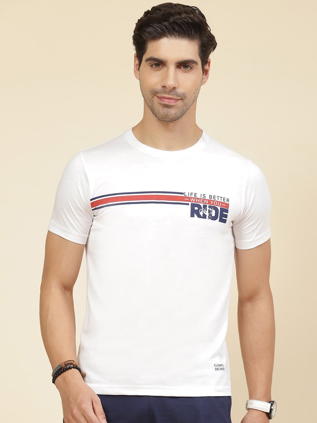 

Cloak & Decker by Monte Carlo Round Neck Cotton T-Shirt, White