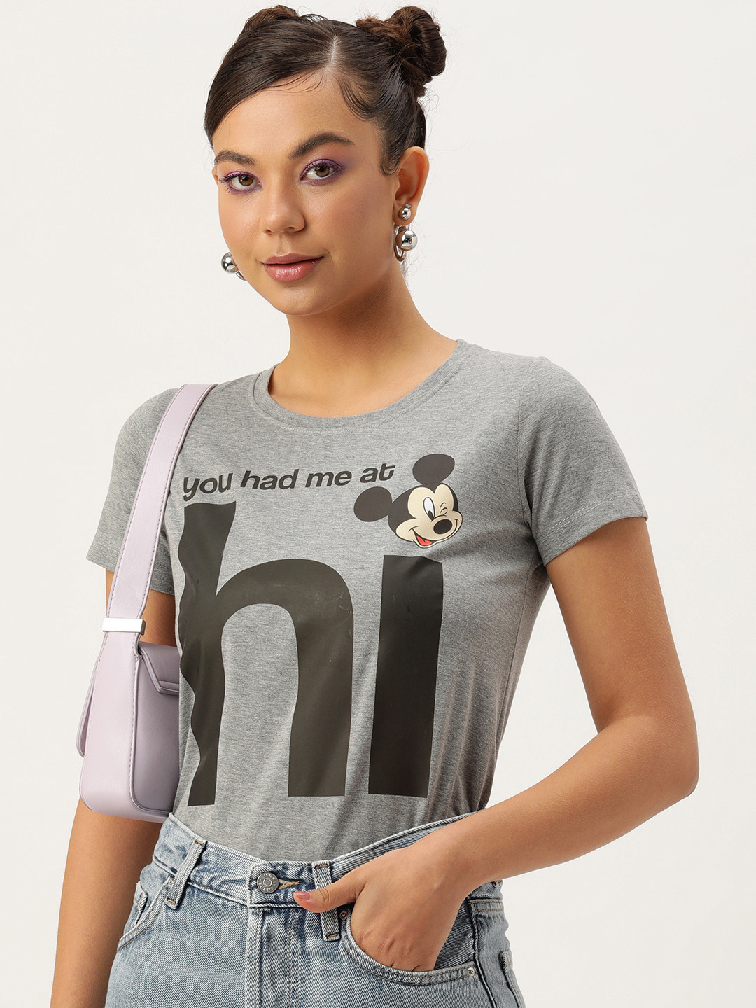 

Kook N Keech Disney Women Mickey Mouse Printed T-shirt, Grey