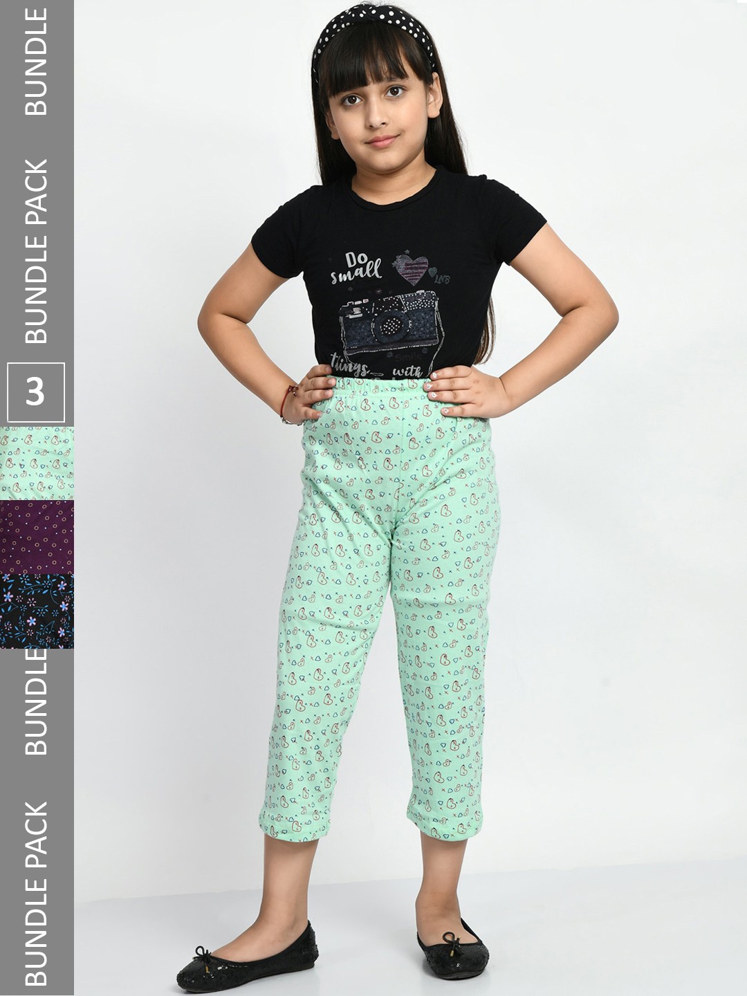 

BAESD Girls Pack Of 3 Conversational Printed Pure Cotton Lounge Pants, Green