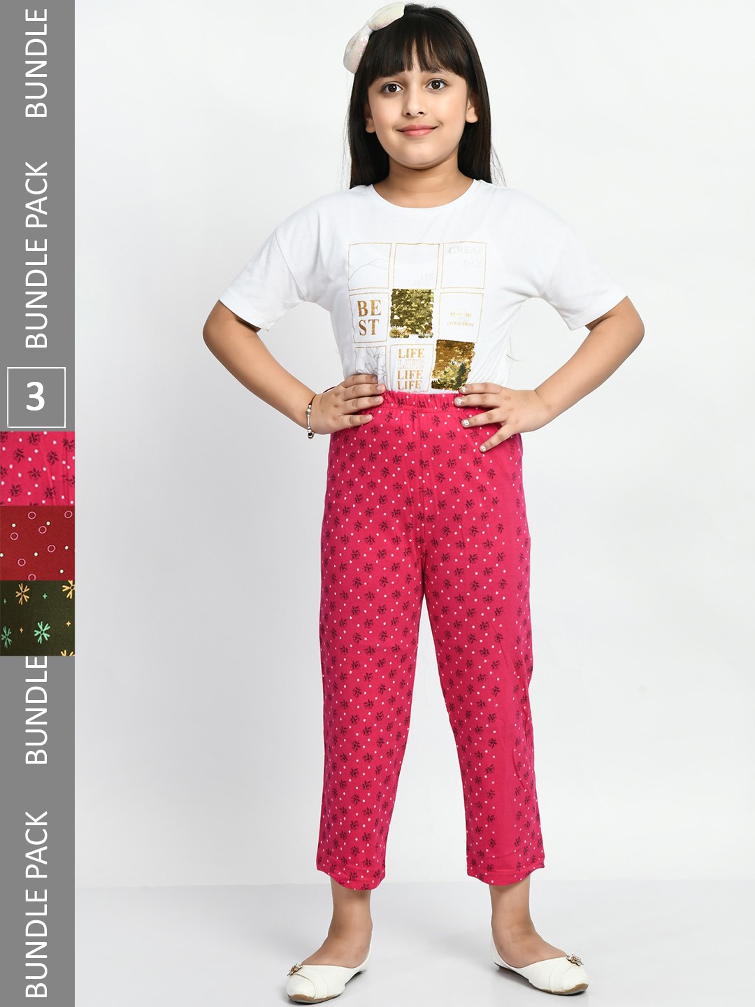 

BAESD Girls Pack Of 3 Printed Cotton Lounge Pants, Pink