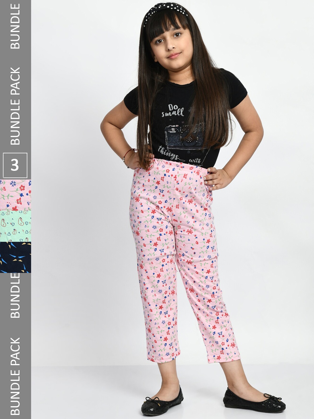 

BAESD Girls Set Of 3 Printed Cotton Lounge Pants, Pink