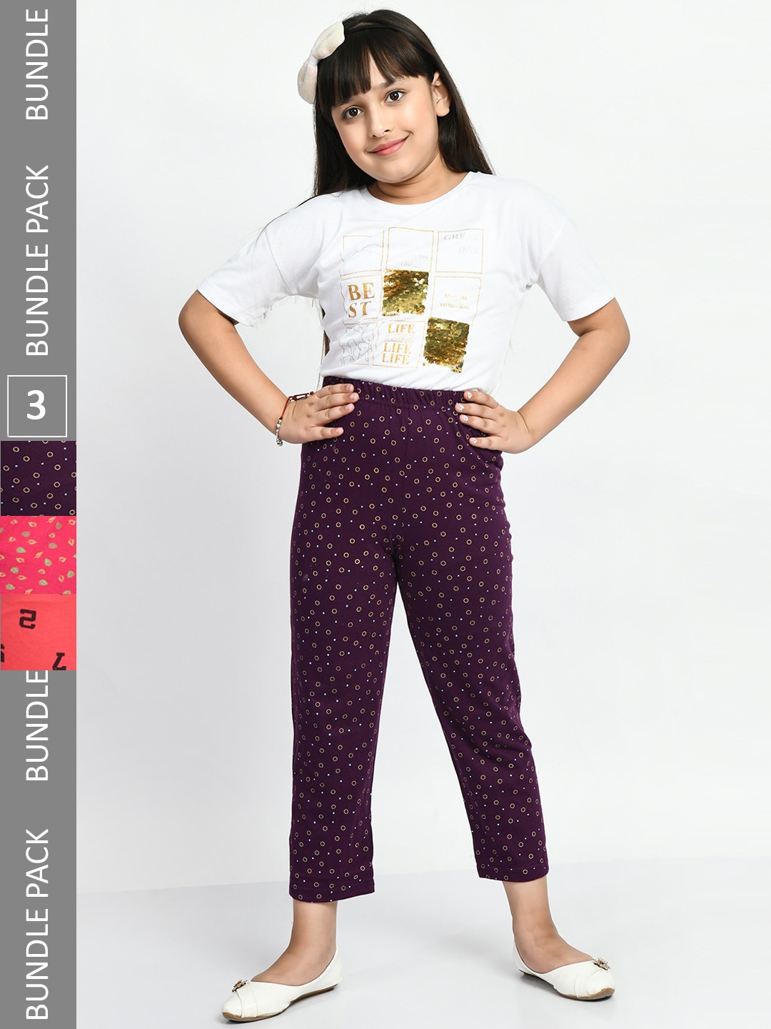 

BAESD Girls Pack Of 3 Conversational Printed Pure Cotton Lounge Pants, Purple