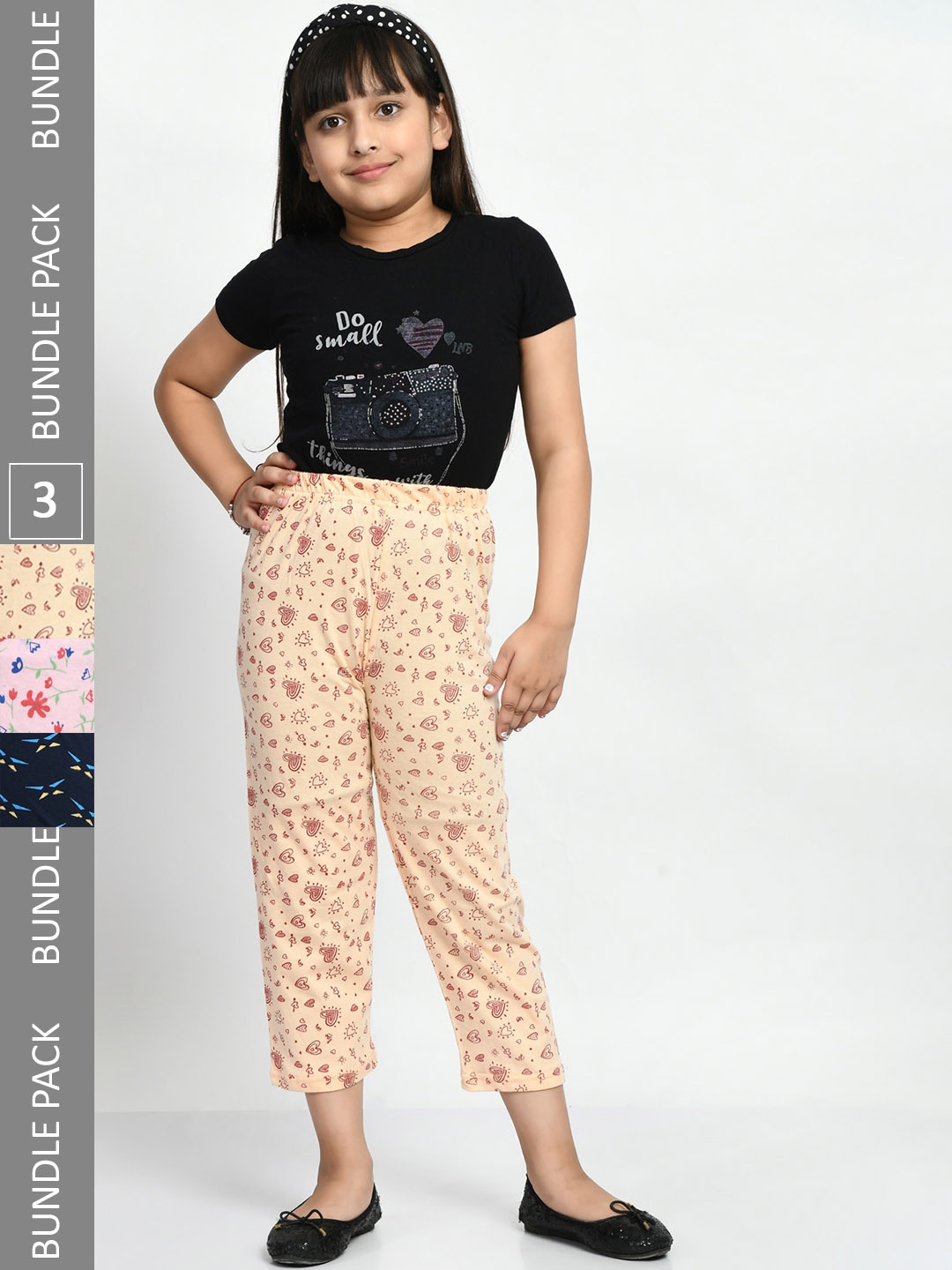 

BAESD Girls Pack Of 3 Printed Pure Cotton Lounge Pants, Pink