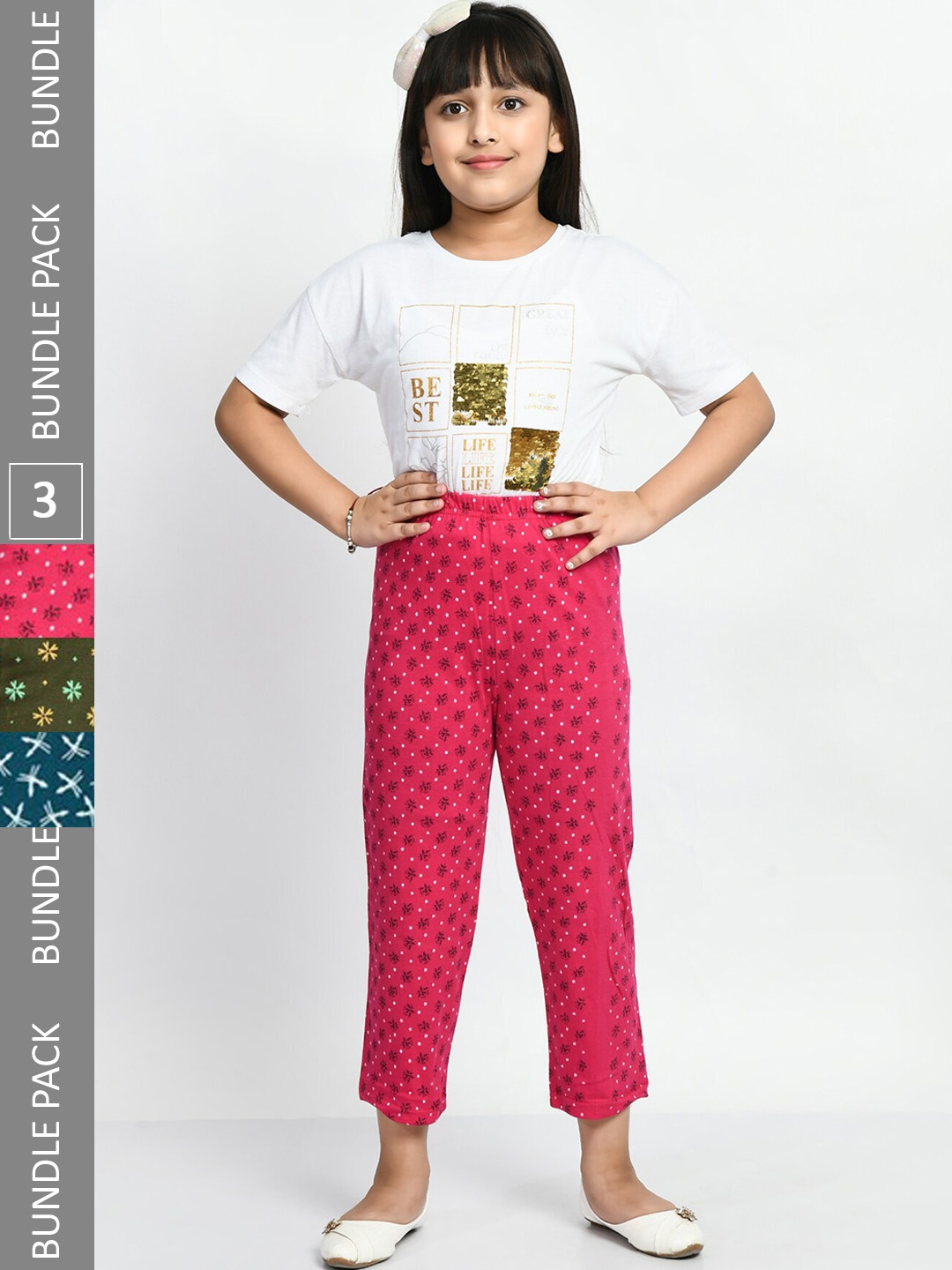 

BAESD Girls Pack Of 3 Printed Cotton Lounge Pants, Pink