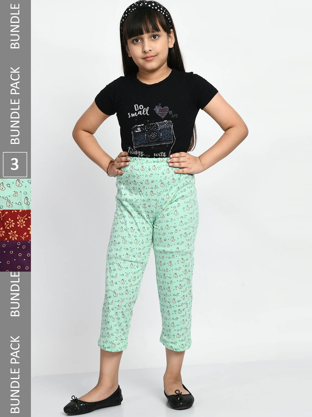 

BAESD Girls Pack Of 3 Printed Cotton Lounge Pants, Green