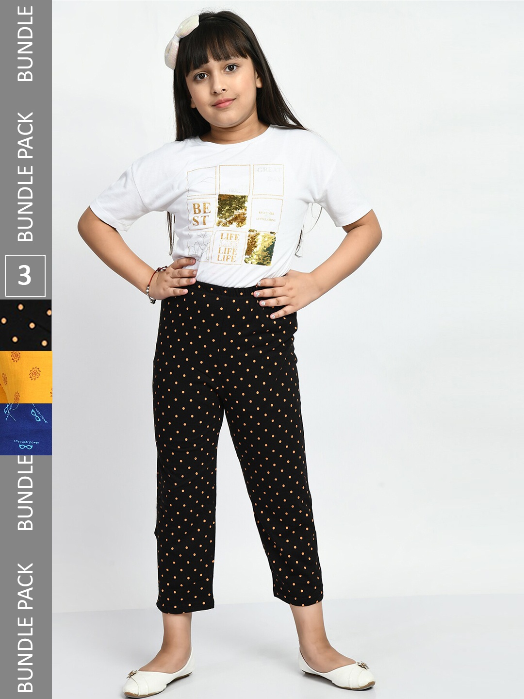 

BAESD Girls Pack Of 3 Printed Pure Cotton Lounge Pants, Black