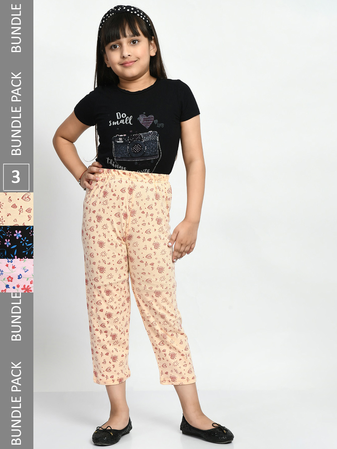 

BAESD Girls Pack Of 3 Pure Cotton Printed Lounge Pants, Cream