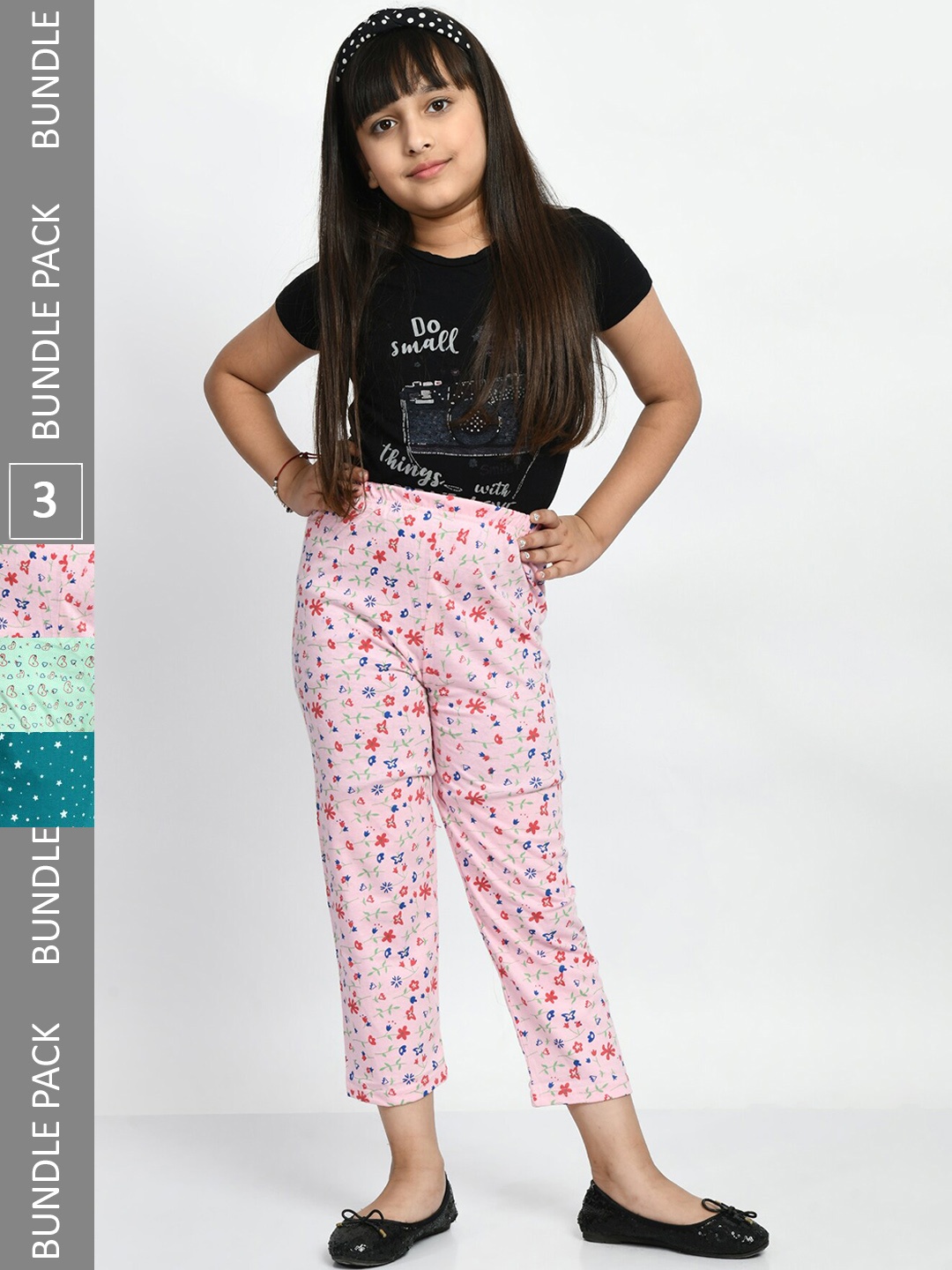 

BAESD Girls Set Of 3 Printed Cotton Lounge Pants, Pink