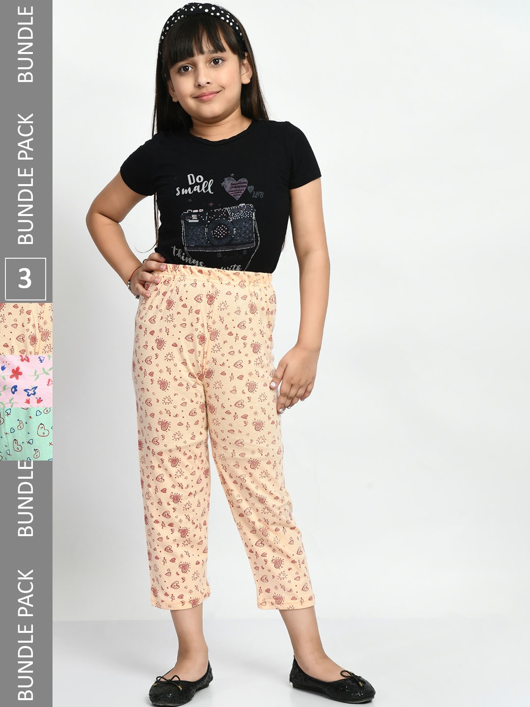 

BAESD Girls Pack Of 3 Printed Pure Cotton Lounge Pants, Cream