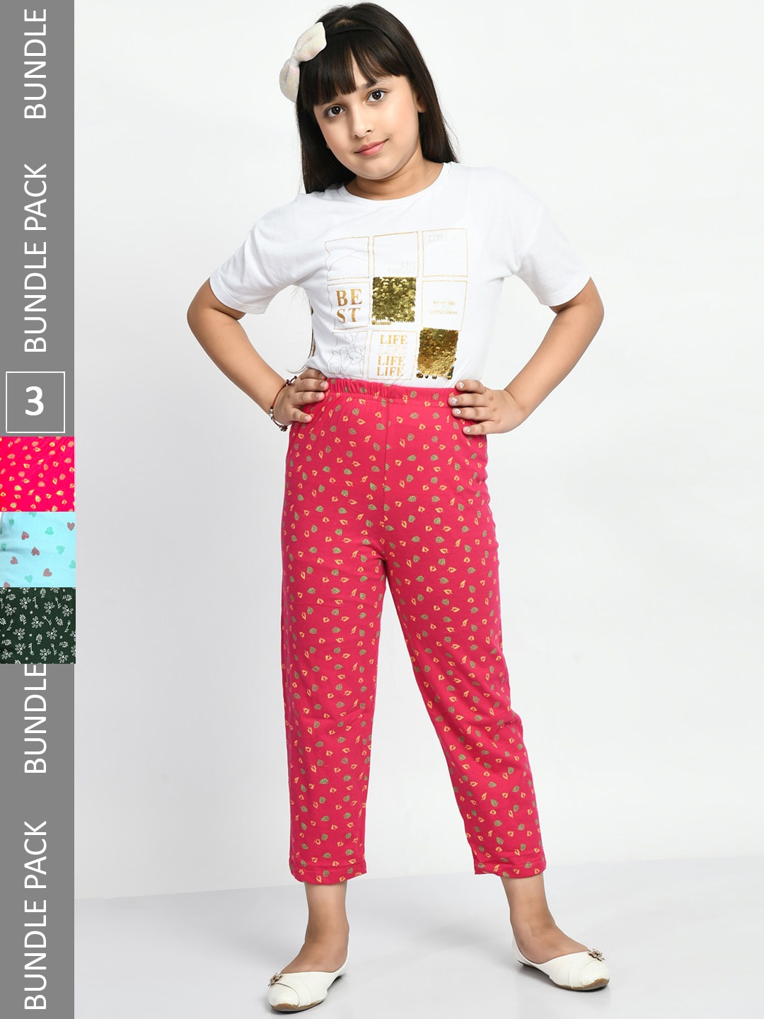 

BAESD Girls Pack Of 3 Conversational Printed Pure Cotton Lounge Pants, Pink
