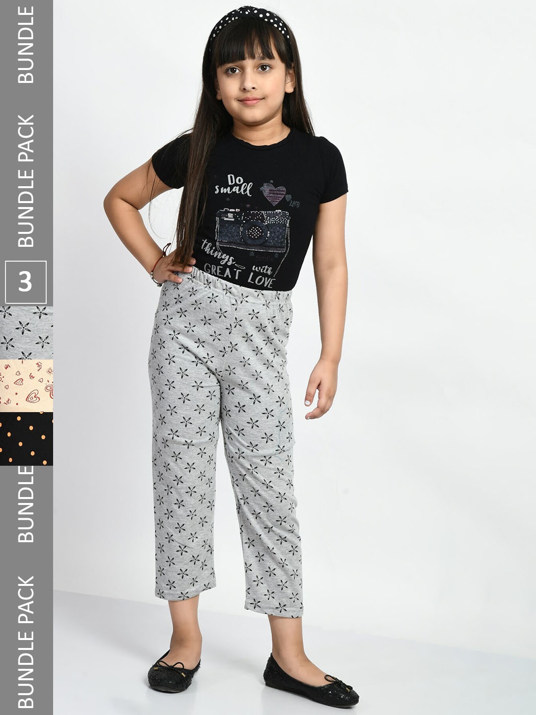 

BAESD Girls Pack Of 3 Printed Pure Cotton Lounge Pants, Grey
