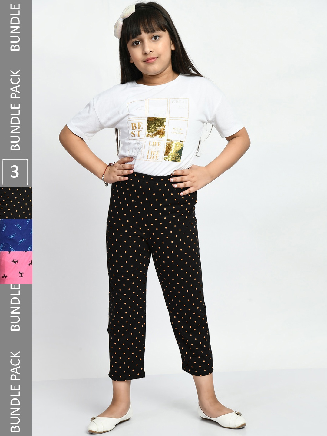 

BAESD Girls Pack Of 3 Conversational Printed Pure Cotton Lounge Pants, Black