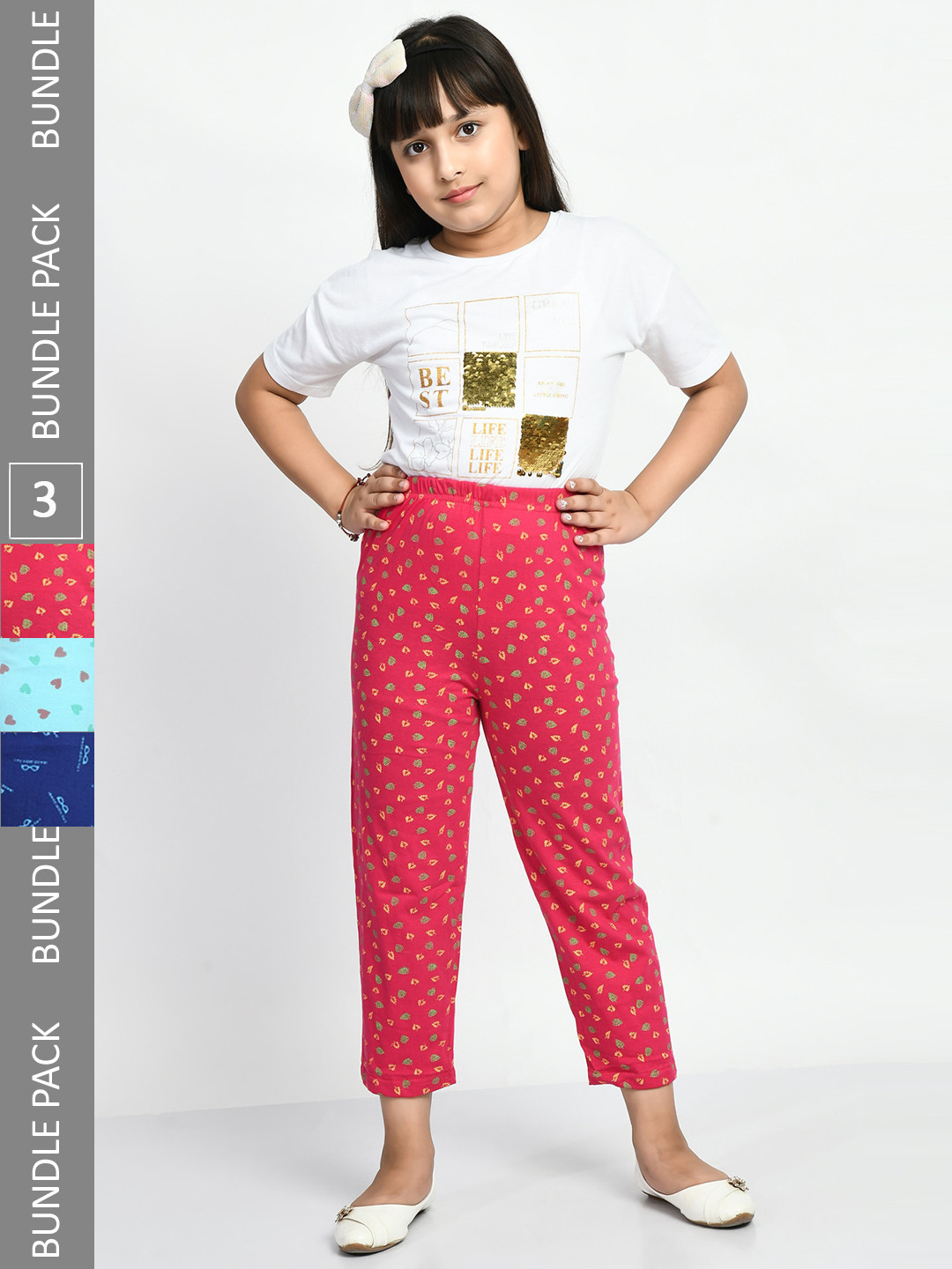 

BAESD Girls Pack Of 3 Printed Pure Cotton Lounge Pants, Pink