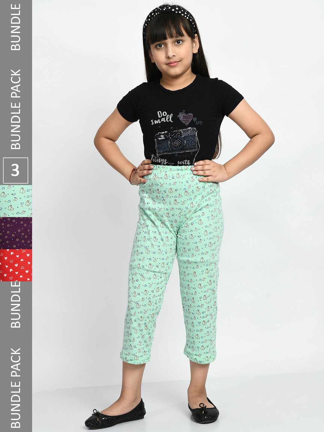 

BAESD Girls Pack Of 3 Printed Pure Cotton Lounge Pants, Sea green