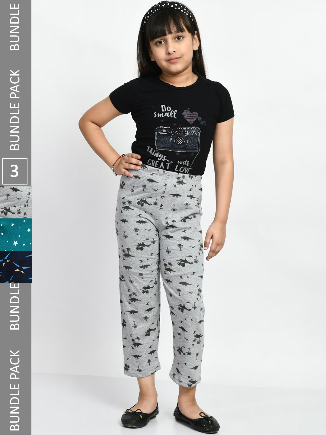

BAESD Girls Pack Of 3 Printed Pure Cotton Lounge Pants, Grey
