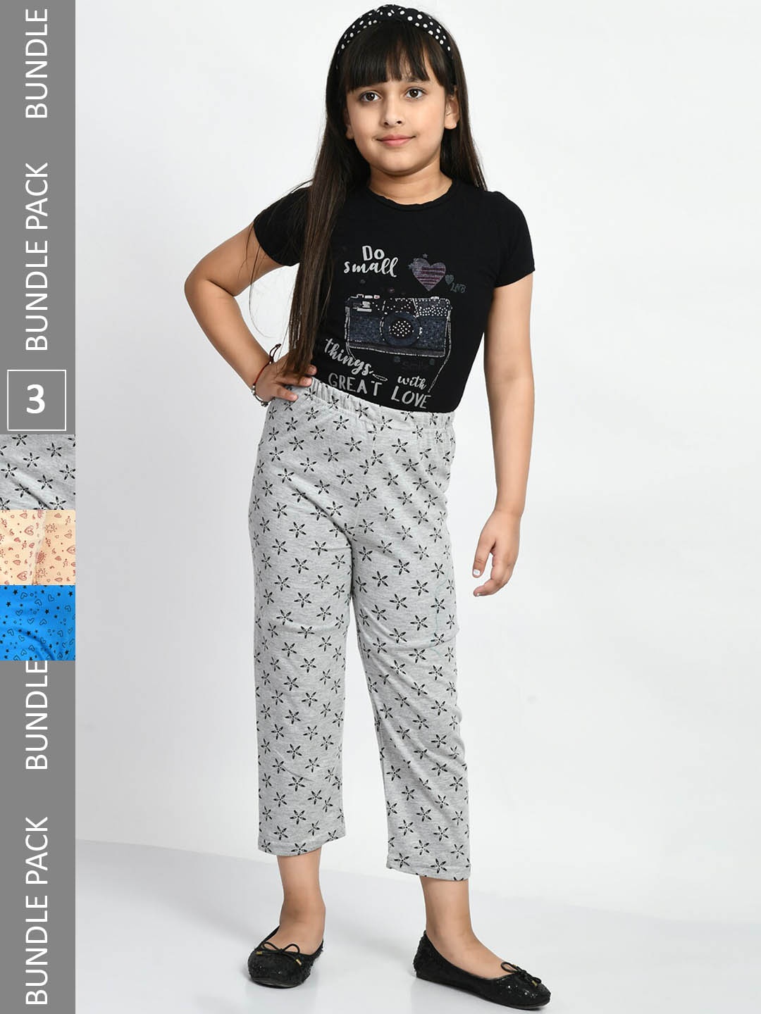 

BAESD Girls Set Of 3 Printed Cotton Lounge Pants, Grey