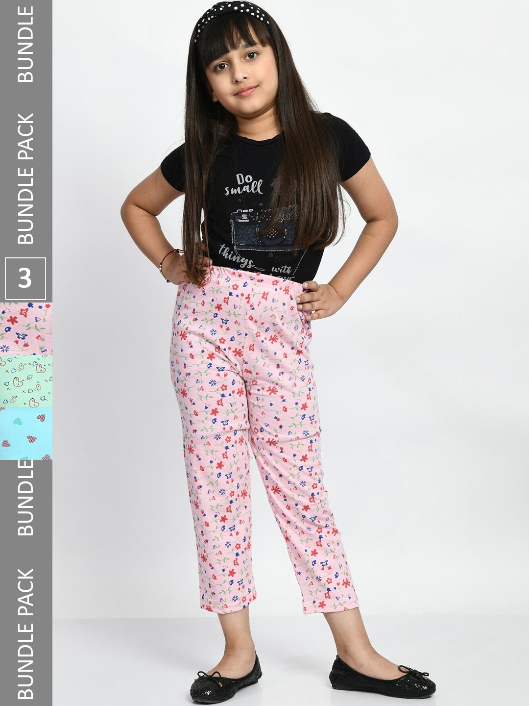 

BAESD Girls Pack Of 3 Printed Pure Cotton Lounge Pants, Pink