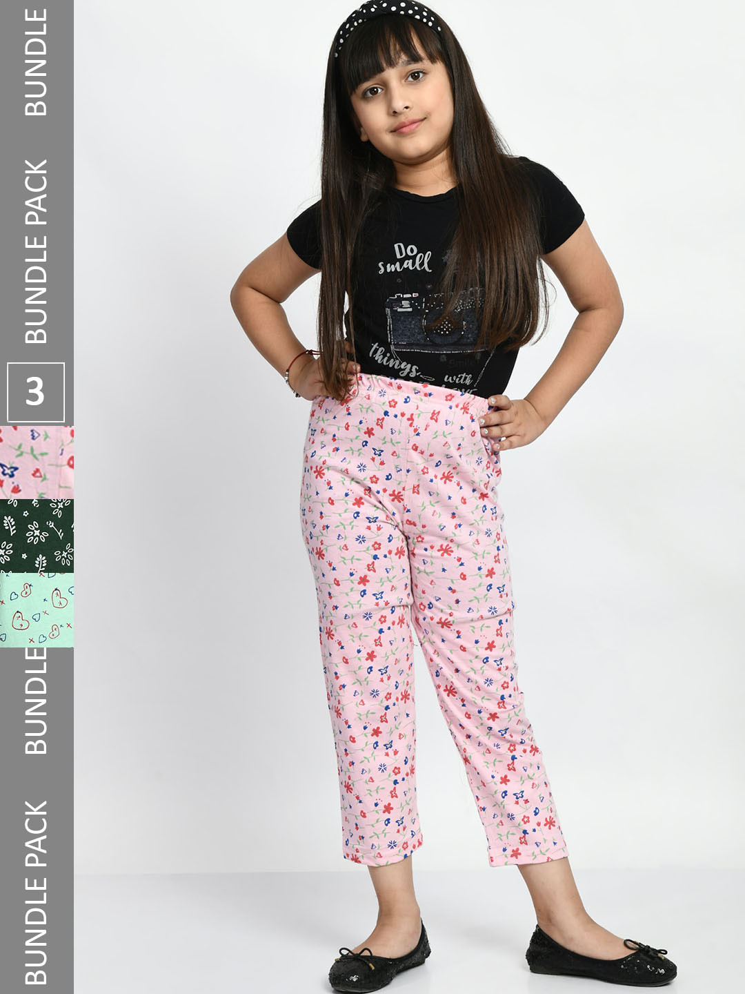 

BAESD Girls Pack Of 3 Printed Pure Cotton Lounge Pants, Green