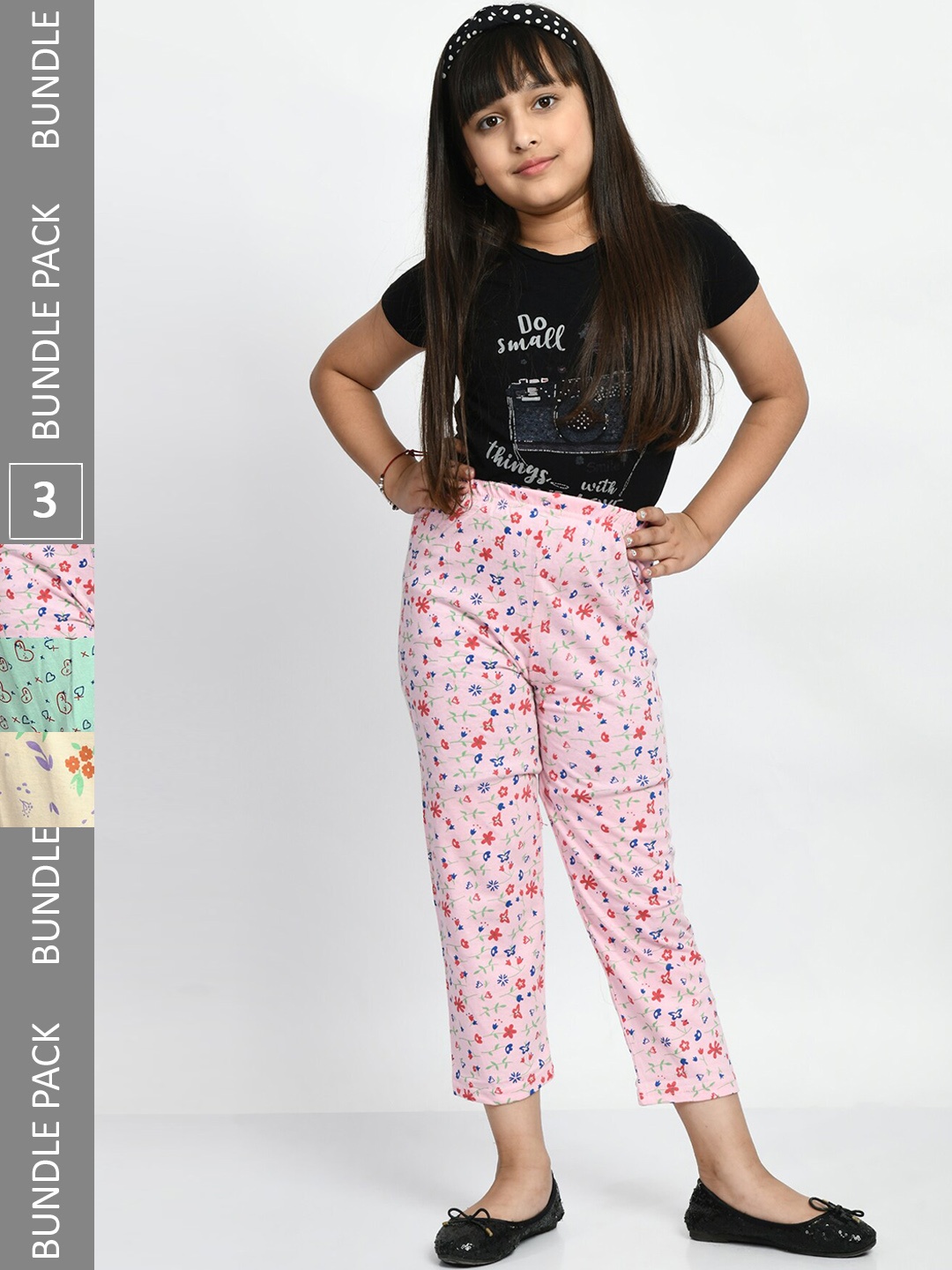 

BAESD Girls Pack Of 3 Printed Pure Cotton Lounge Pants, Pink