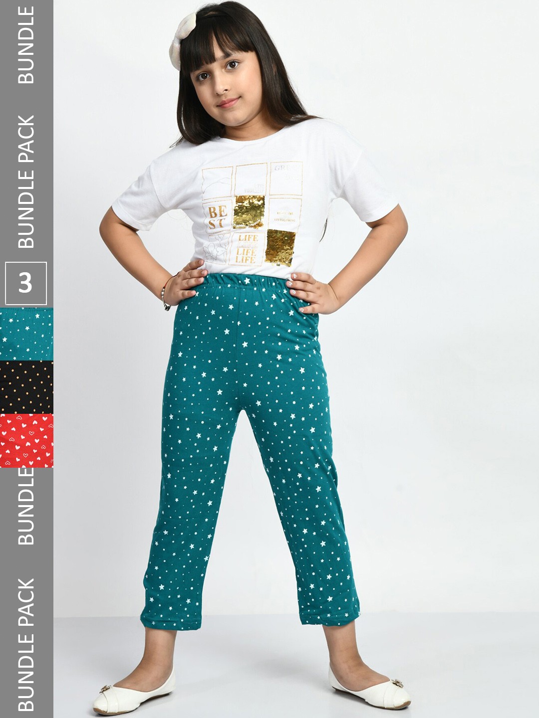 

BAESD Girls Pack Of 3 Printed Pure Cotton Lounge Pants, Teal