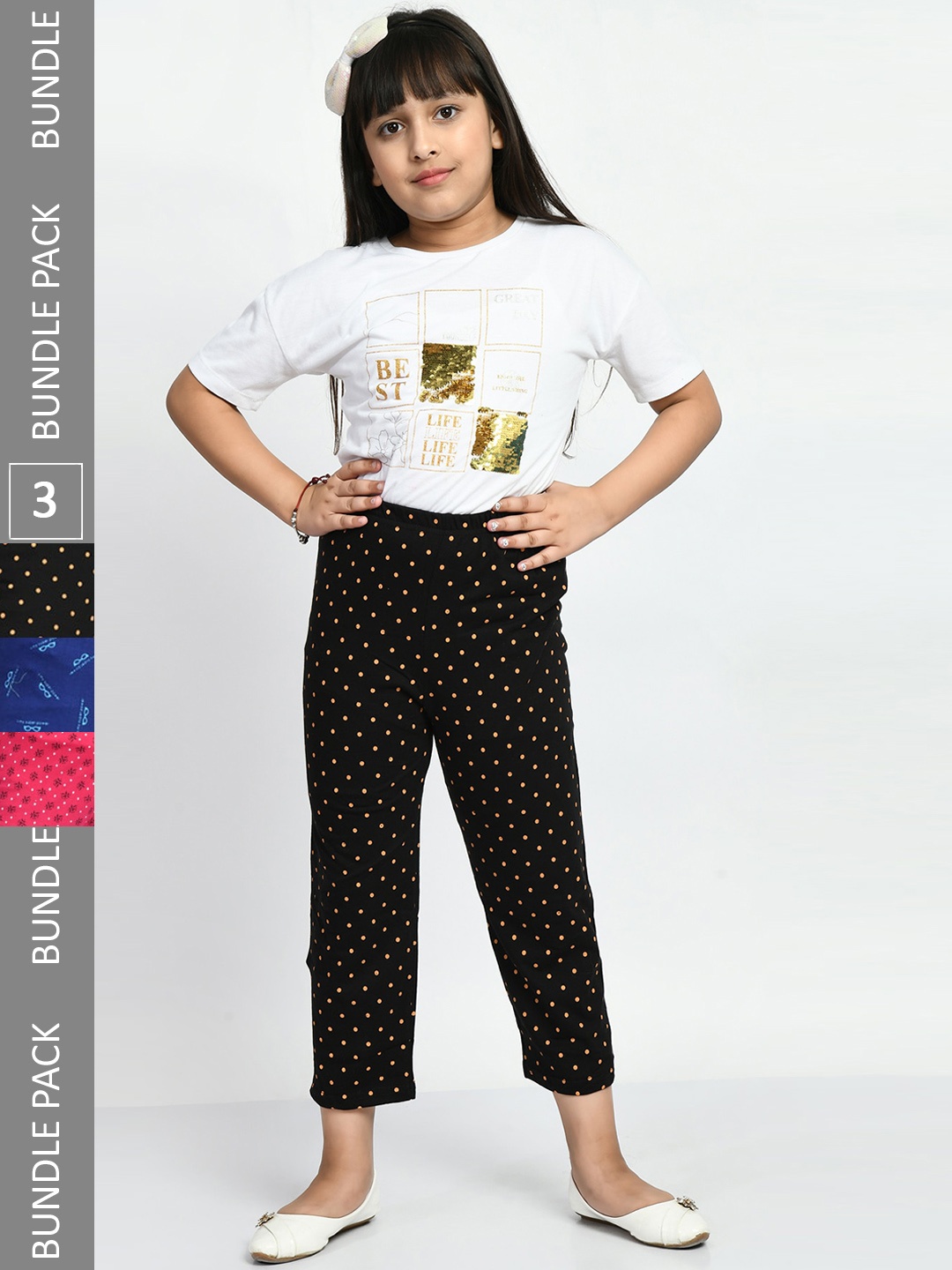 

BAESD Girls Pack Of 3 Printed Pure Cotton Lounge Pants, Black