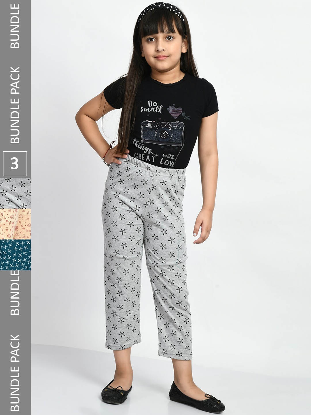 

BAESD Girls Pack Of 3 Printed Cotton Lounge Pants, Grey
