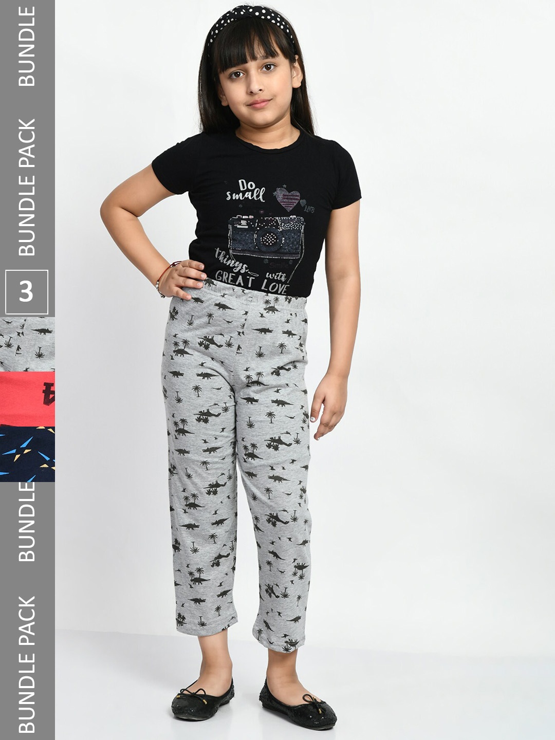 

BAESD Girls Pack Of 3 Conversational Printed Pure Cotton Lounge Pants, Grey
