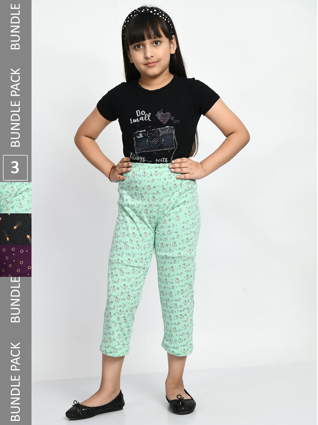 

BAESD Girls Pack Of 3 Pure Cotton Printed Lounge Pants, Green