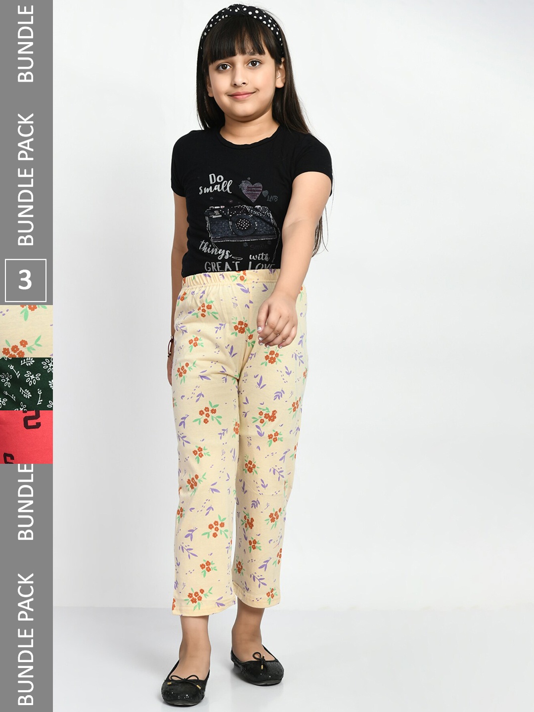

BAESD Girls Pack Of 3 Conversational Printed Pure Cotton Lounge Pants, Beige