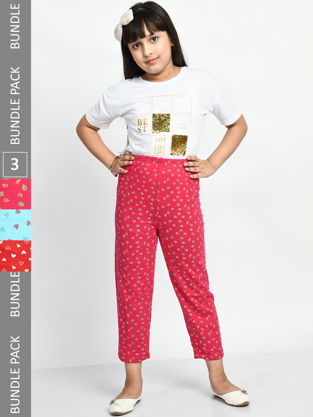 

BAESD Girls Pack Of 3 Printed Cropped Cotton Lounge Pants, Pink