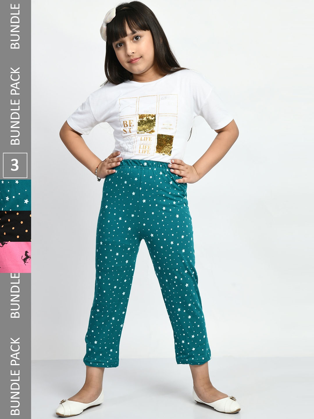 

BAESD Girls Pack Of 3 Printed Pure Cotton Lounge Pants, Black