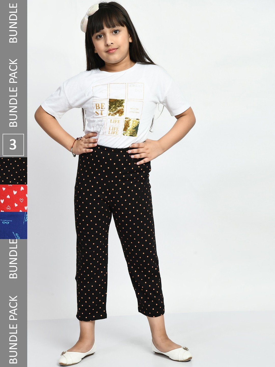 

BAESD Girls Pack Of 3 Printed Pure Cotton Lounge Pants, Black