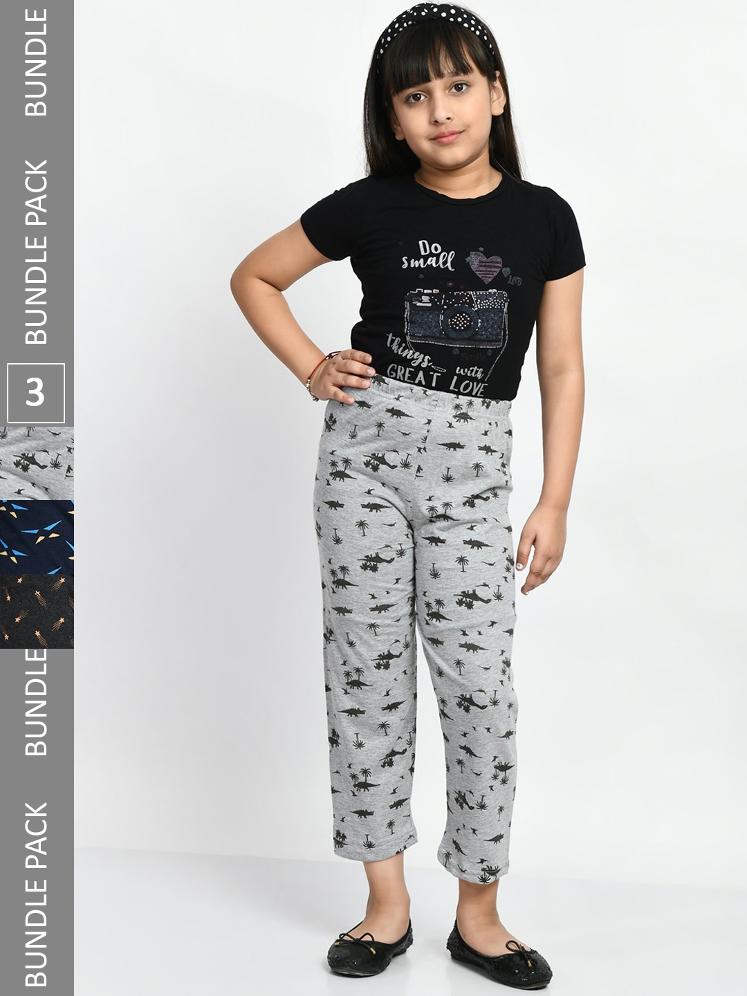 

BAESD Girls Pack Of 3 Printed Pure Cotton Lounge Pants, Grey