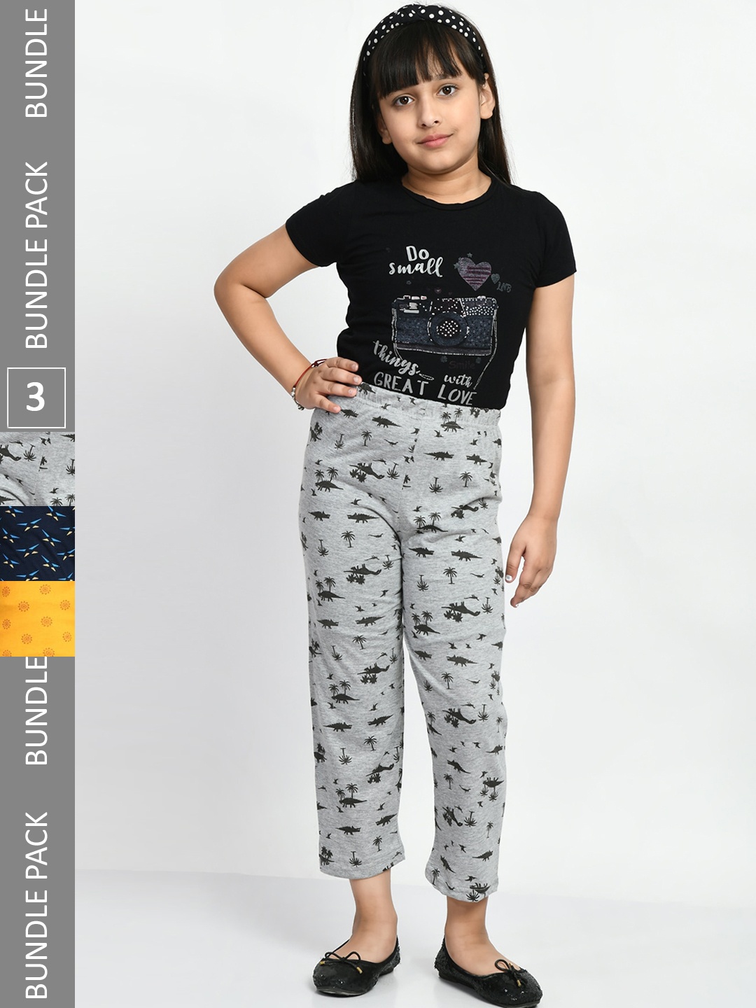 

BAESD Girls Pack Of 3 Printed Pure Cotton Lounge Pants, Grey