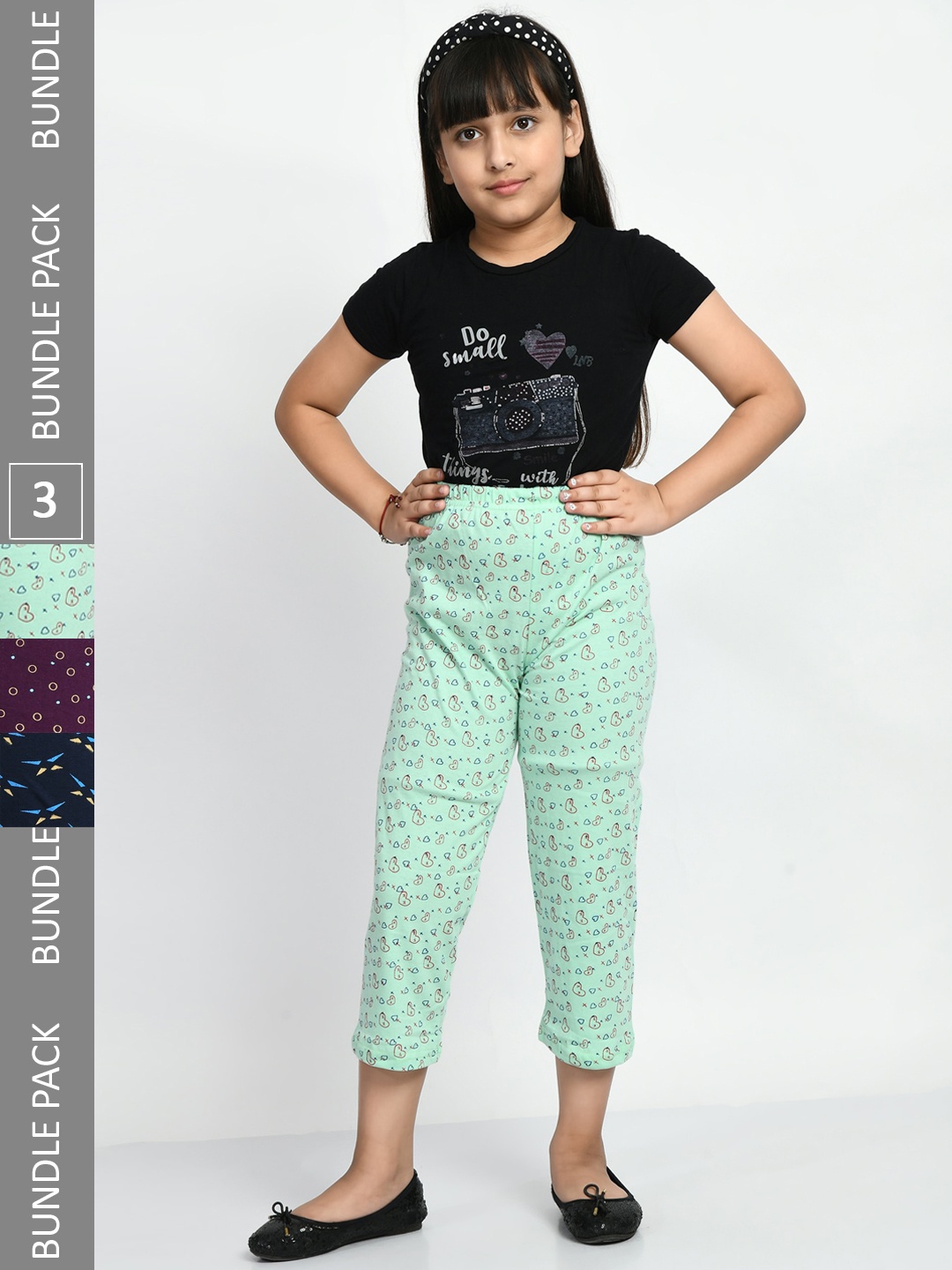 

BAESD Girls Pack Of 3 Conversatioanl Printed Pure Cotton Lounge Pants, Green