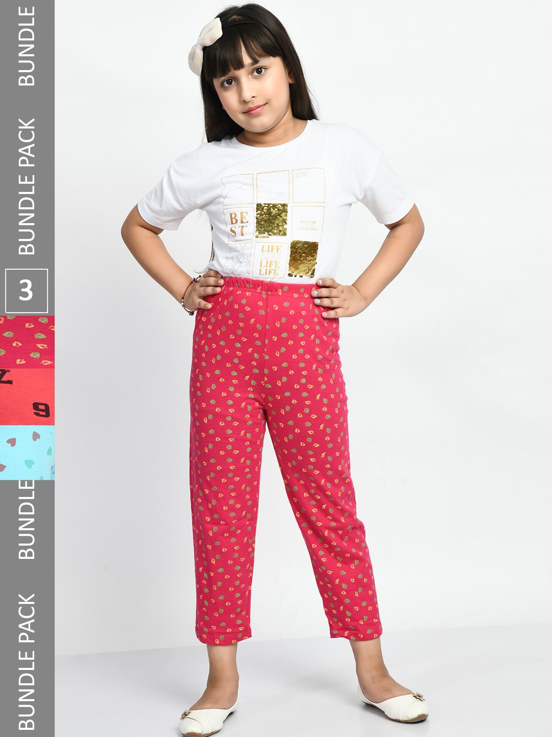 

BAESD Girls Pack Of 3 Conversational Printed Pure Cotton Lounge Pants, Pink