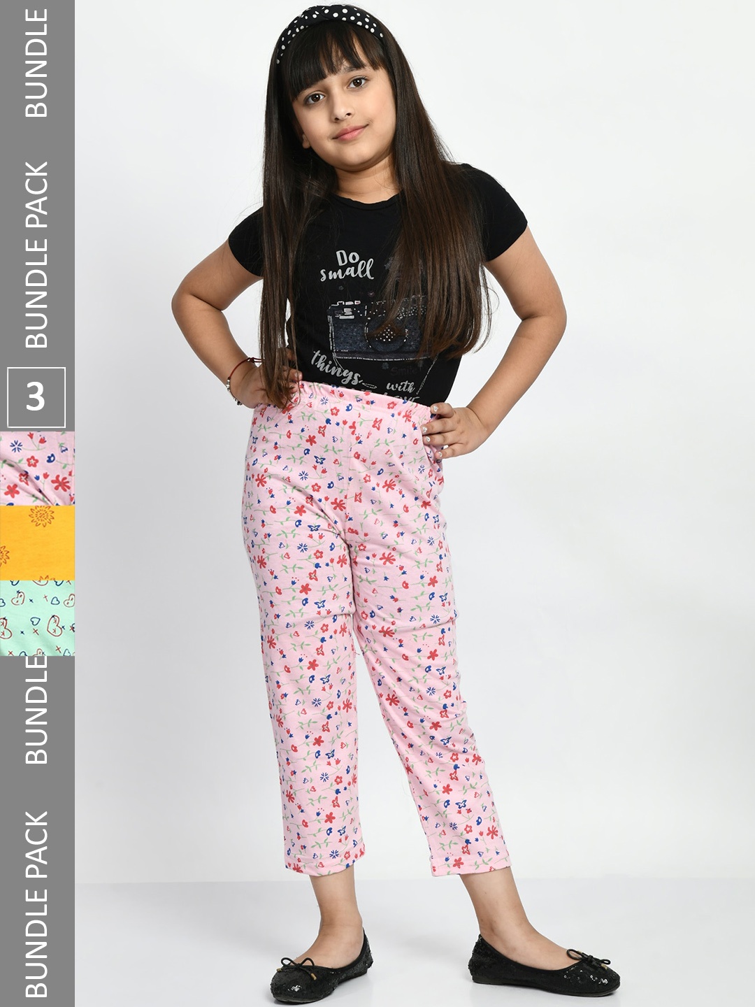 

BAESD Girls Pack Of 3 Printed Pure Cotton Lounge Pants, Pink